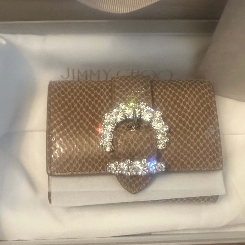 Jimmy Choo Powder Pink Card Case with Crystal Accent